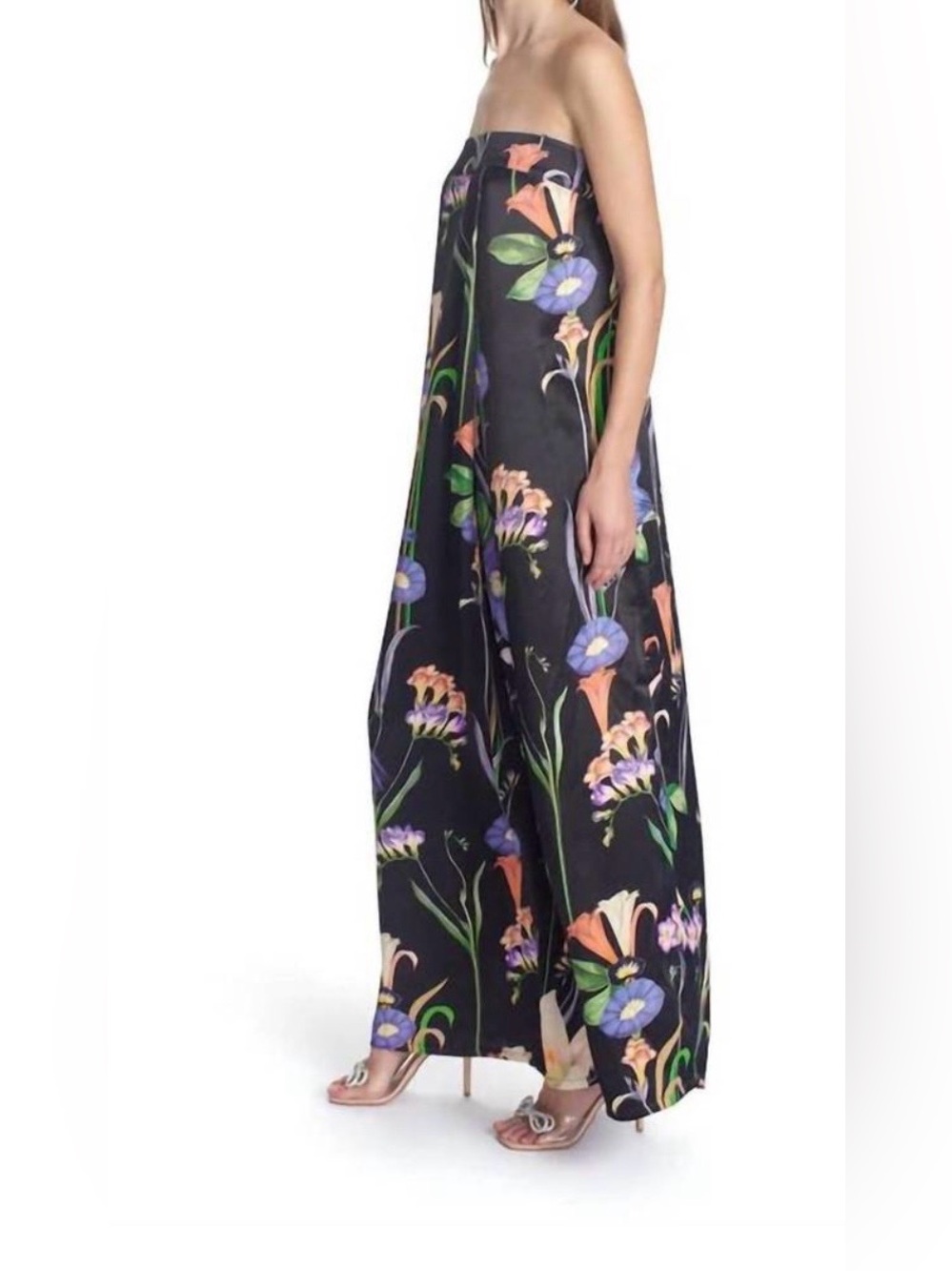 Anthropologie Corey Lynn Calter Strapless Floral Black Maxi Dress Size Medium